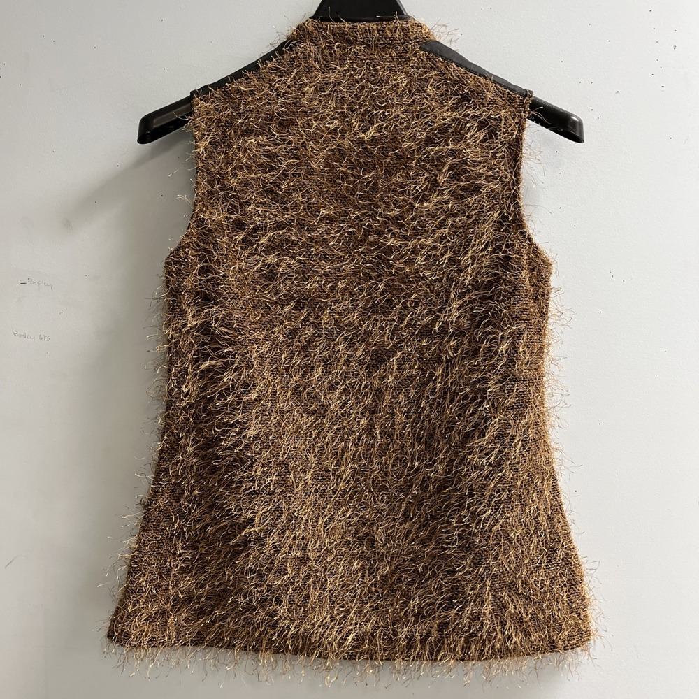 Jamie Sadock Vest Womens M Brown Faux Fur Fuzzy Layered Mesh Full Zip Artsy - Picture 2 of 16